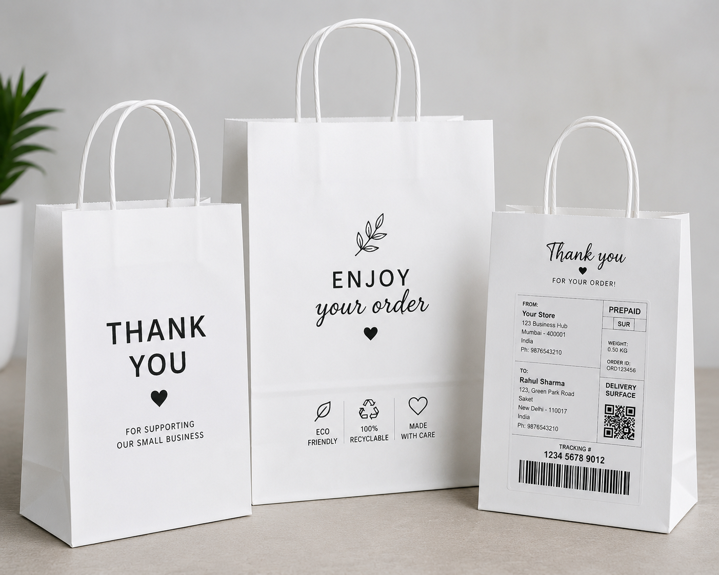 White Paper Carry Bags Pack Of 100 Pcs
